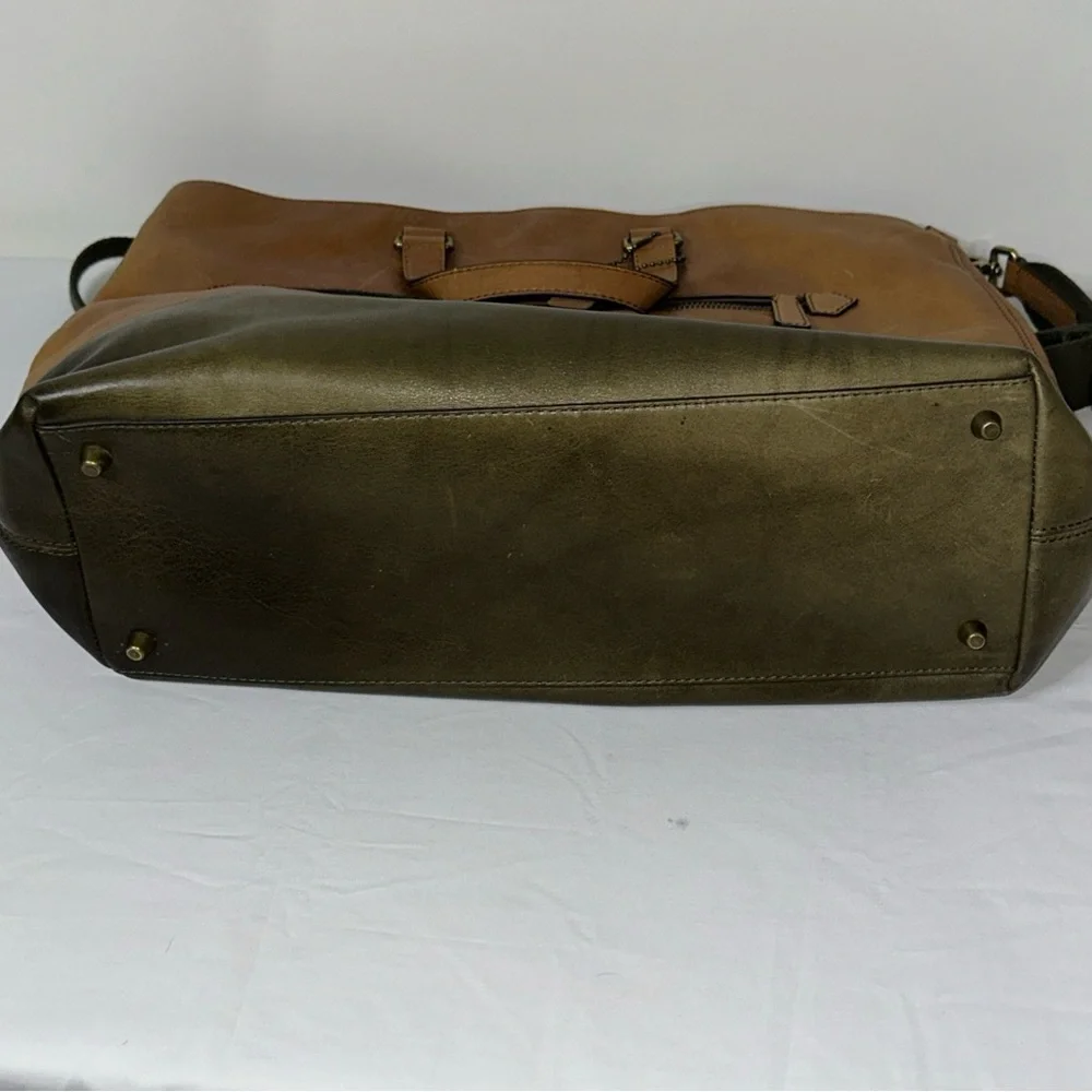 Coach Brown and Green Leather Briefcase